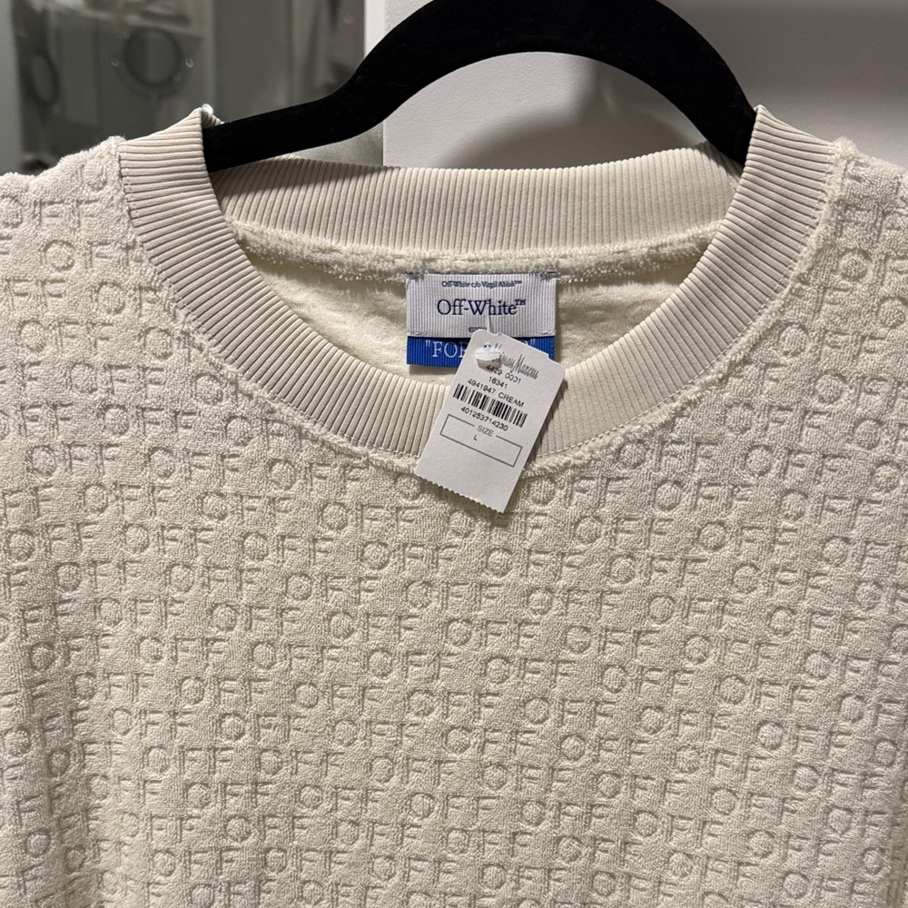 Off-White Cream Embossed Logo Crewneck Sweater